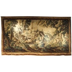 Antique Large 18th Century Wool and Silk Verdure Landscape Tapestry from Flanders