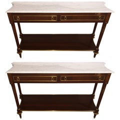 Marble Top Russian Neoclassical Console, Concave Sides and Bronze Mounts 