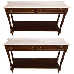 Marble Top Russian Neoclassical Console, Concave Sides and Bronze Mounts