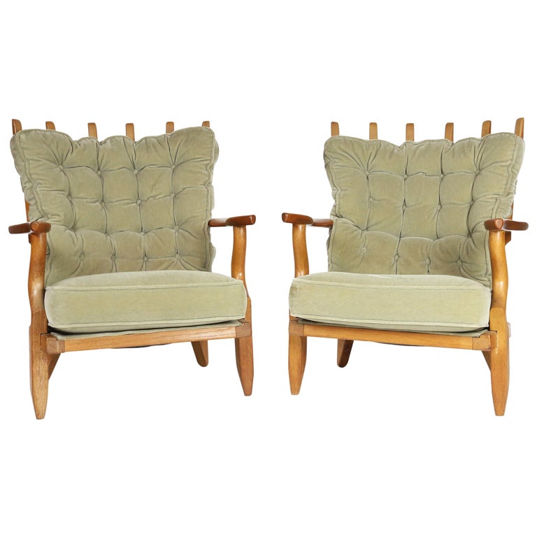 Guillerme et Chambron, Pair of Grand Repos Oak Armchairs Edition Votre Maison 1