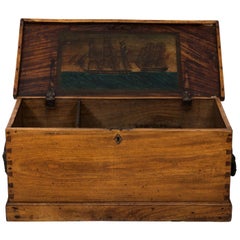 19th Century Antique Camphorwood Canted Sea Chest