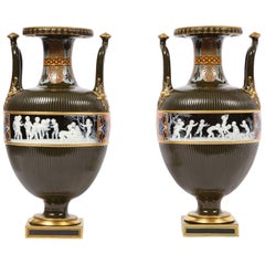 Pair of Mintons Pate Sur Pate Vases with Multi-Panel Neoclassical Subjects
