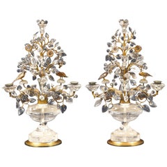 Antique Pair of French Art Deco Period Baguès Rock Crystal/Gilt Bronze Candelabras/Lamps