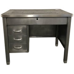 Industrial Brushed Steel Rubber Top Military Desk