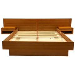 Danish Teak Queen Platform Bed with Built in Floating Nightstands