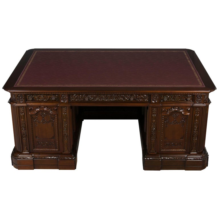 Large Carved Mahogany Reproduction Resolute Presidents Desk For Sale at