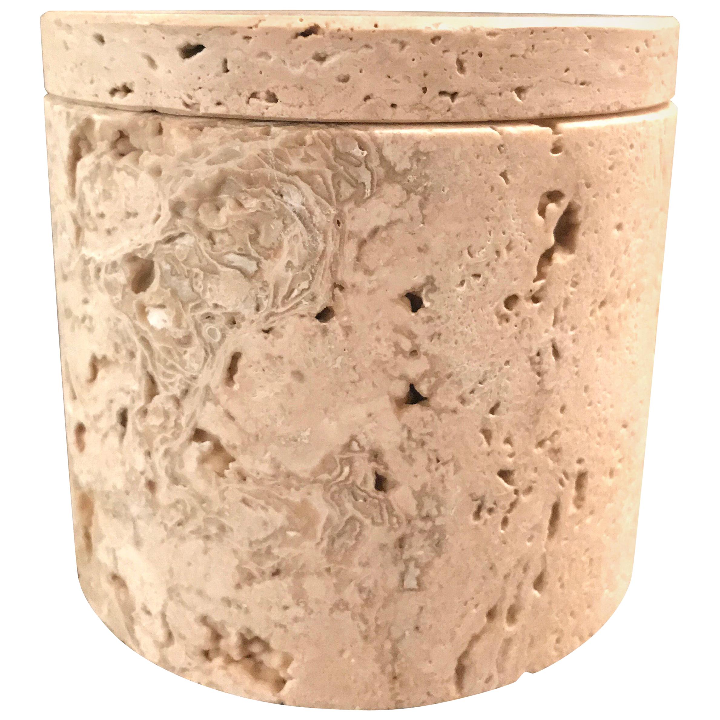 Fratelli Mannelli Travertine Cylindrical Lidded Box for Raymor For Sale