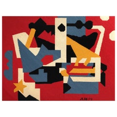 Retro Large Needlepoint Picture after Stuart Davis Colonial Cubism Painting