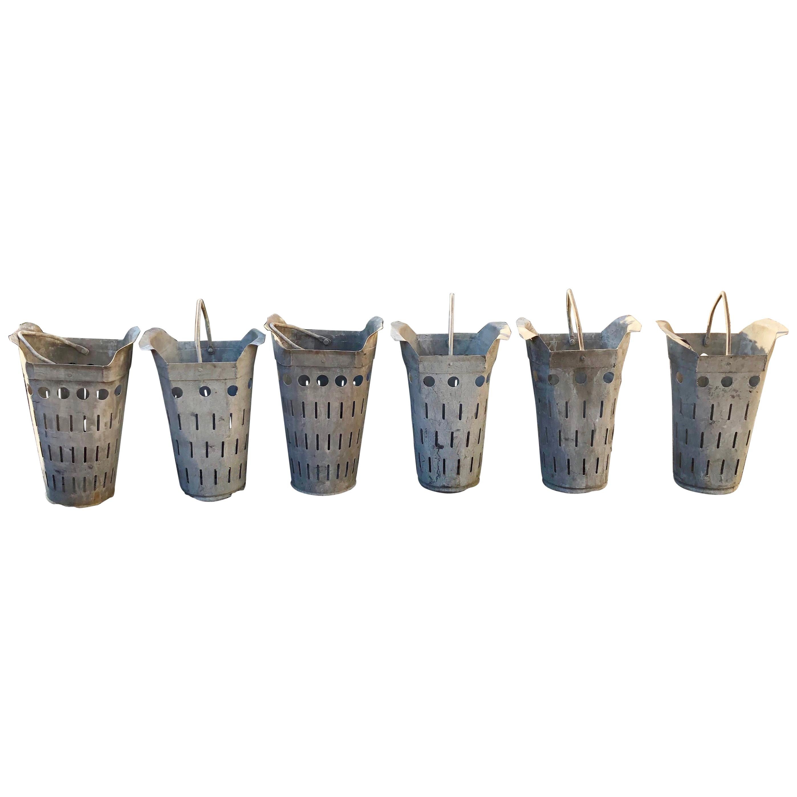 Two Pairs of French Perforated Zinc Florist Pots with Handles