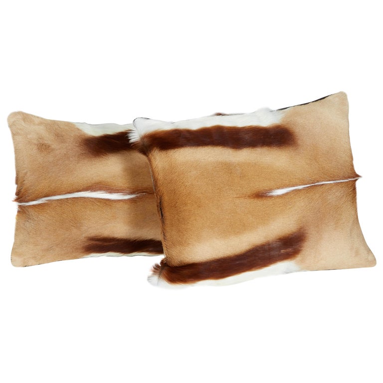 Pair Of Luxury Fur Throw Pillows In Exotic African Springbok For