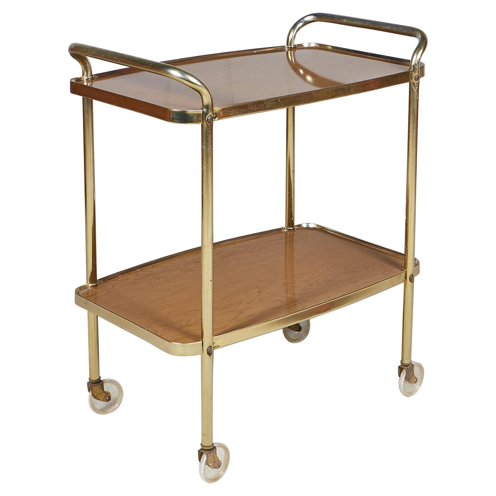 1960s Laminated Two-Shelf Rolling Serving Cart For Sale