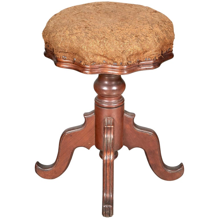 Victorian Walnut Wood Adjustable Piano Stool For Sale at 1stDibs