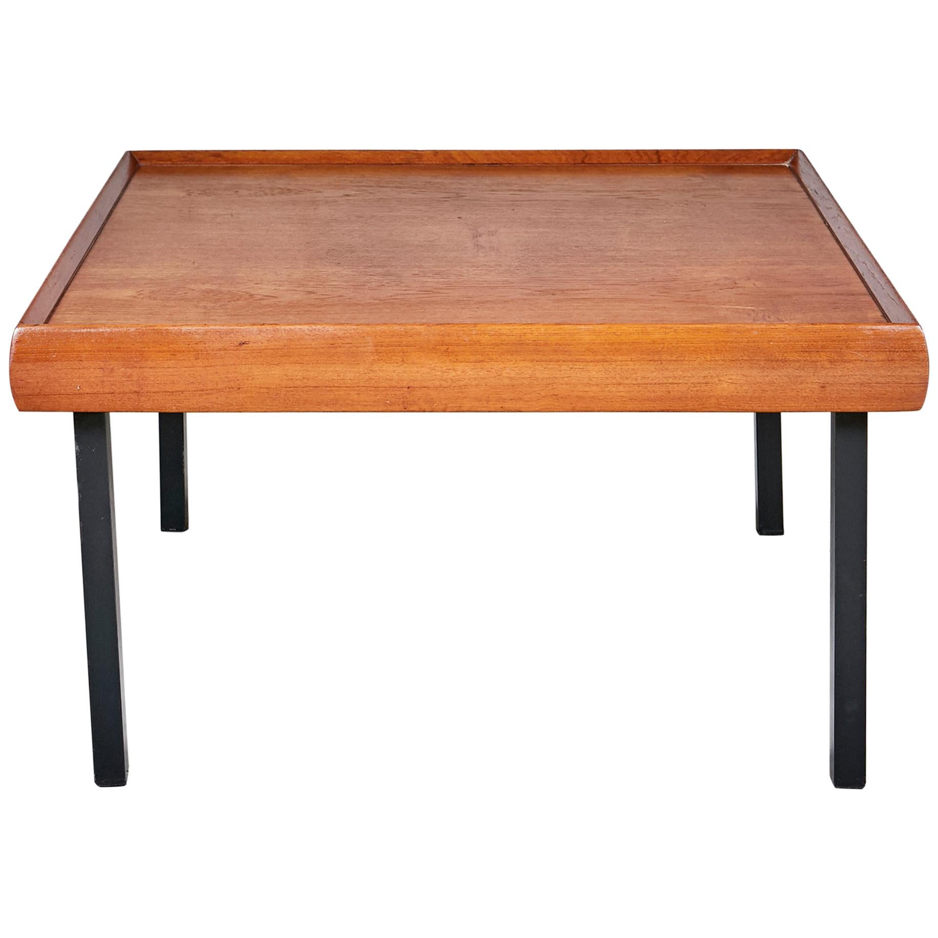 1970s Square Teak Wood Coffee Table For Sale