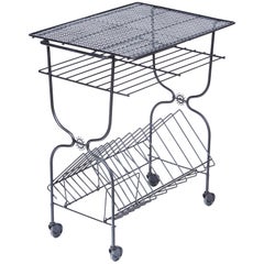 1960s Black Metal Rolling Record Cart