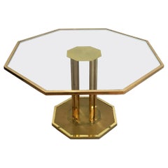 Rare Octagonal Brass and Glass Design Coffee Table, French, circa 1970