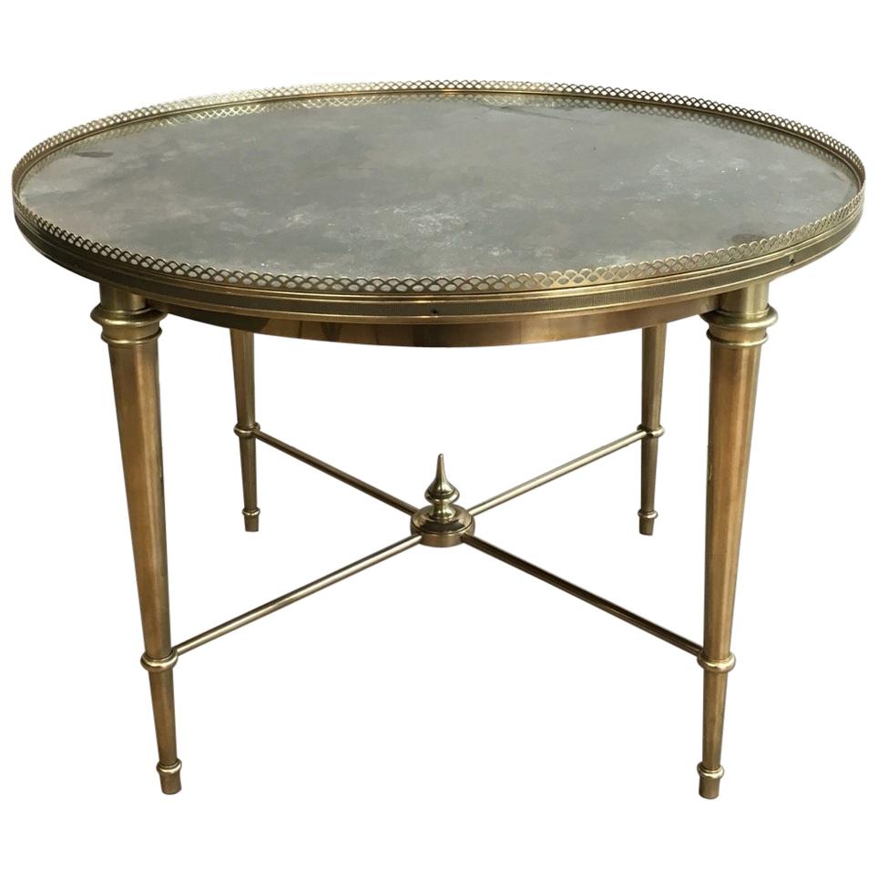 Maison Ramsay, Neoclassical Round Brass Coffee Table with Eglomized Glass Top