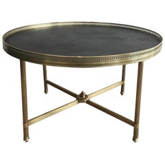 Neoclassical Round Coffee Table with Faux-Leather Top