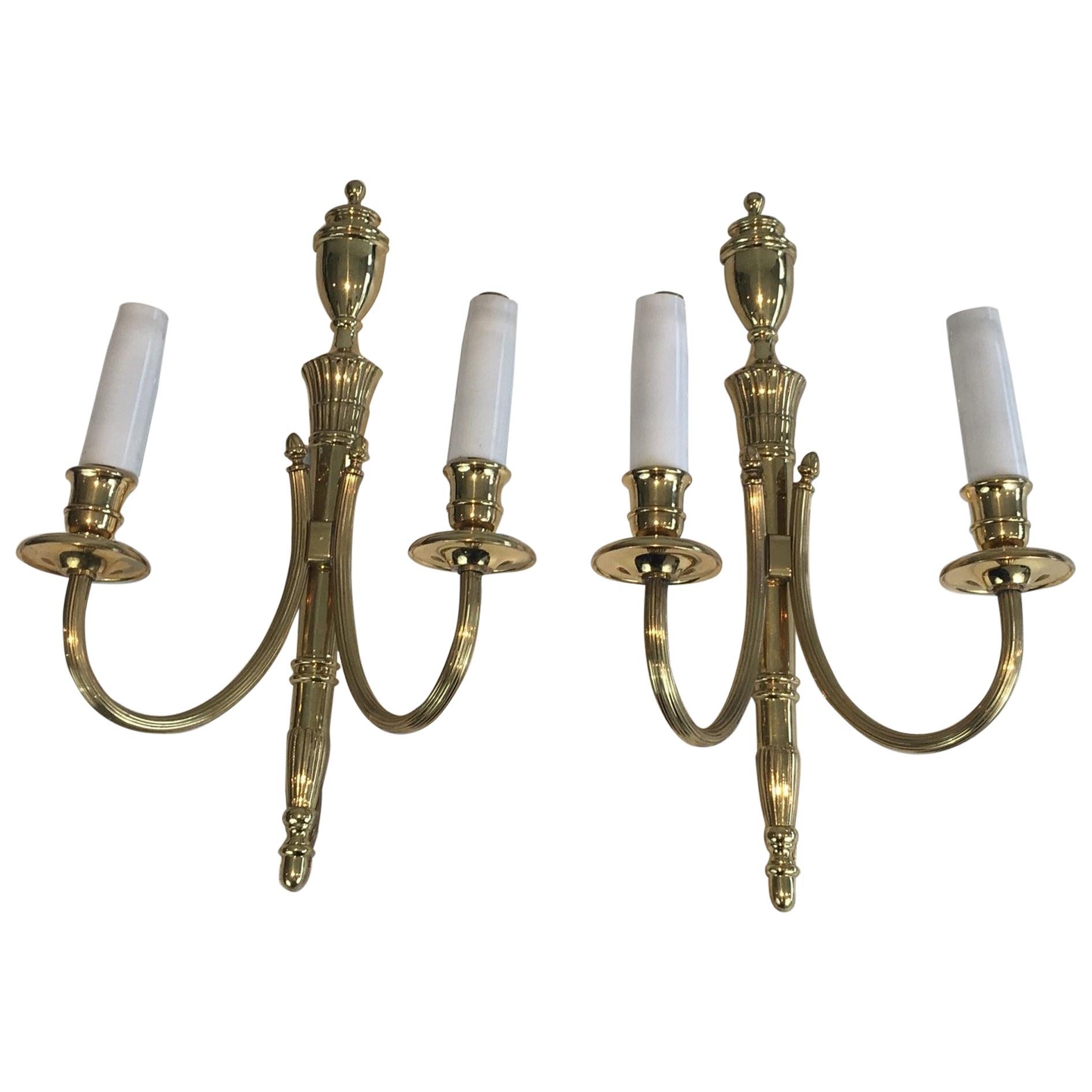 Pair of Neoclassical Brass Sconces, circa 1970