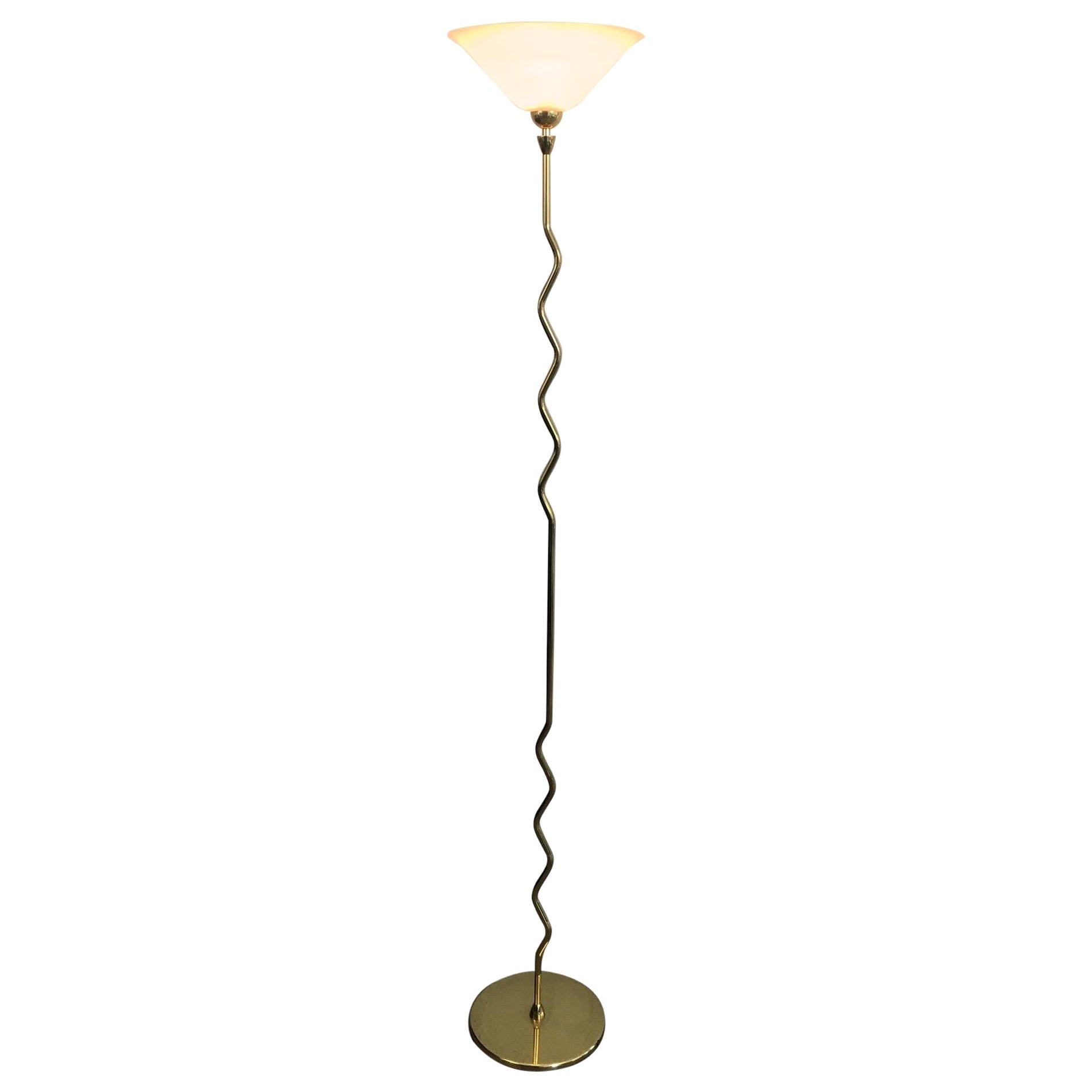 Brass Floor Lamp with Frosted Glass Cup, circa 1970