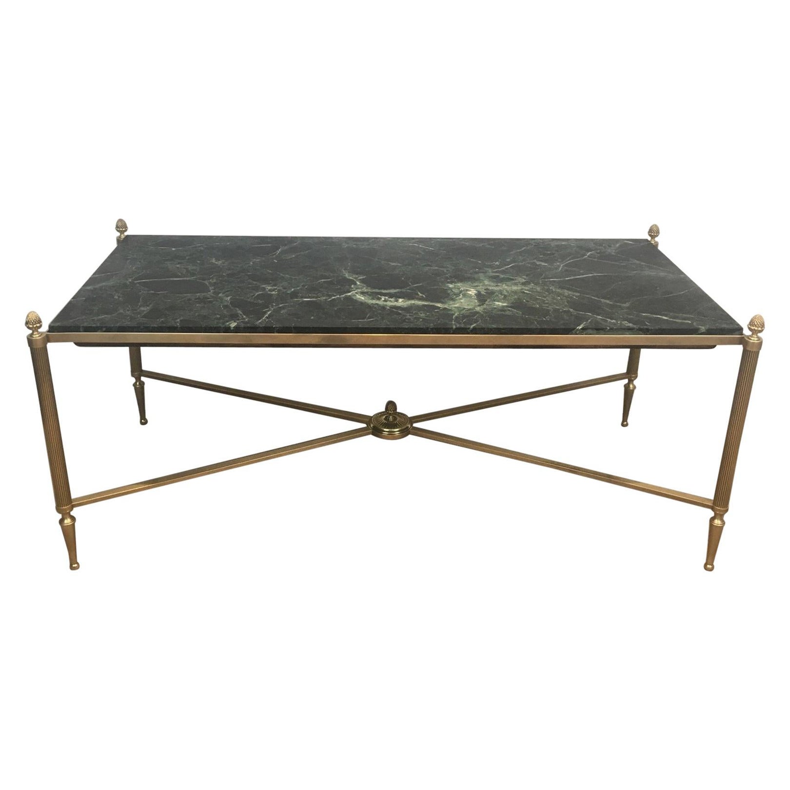 Bronze and Brass Coffee Table with Green Marble Top, circa 1940
