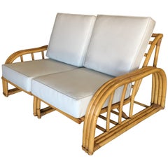 Seltene Museumsqualität Paul Laszlo Gewölbter 3-Strang Rattan-Sofa