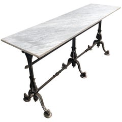 Antique Long Marble-Topped Belgian Cast Iron Console Table