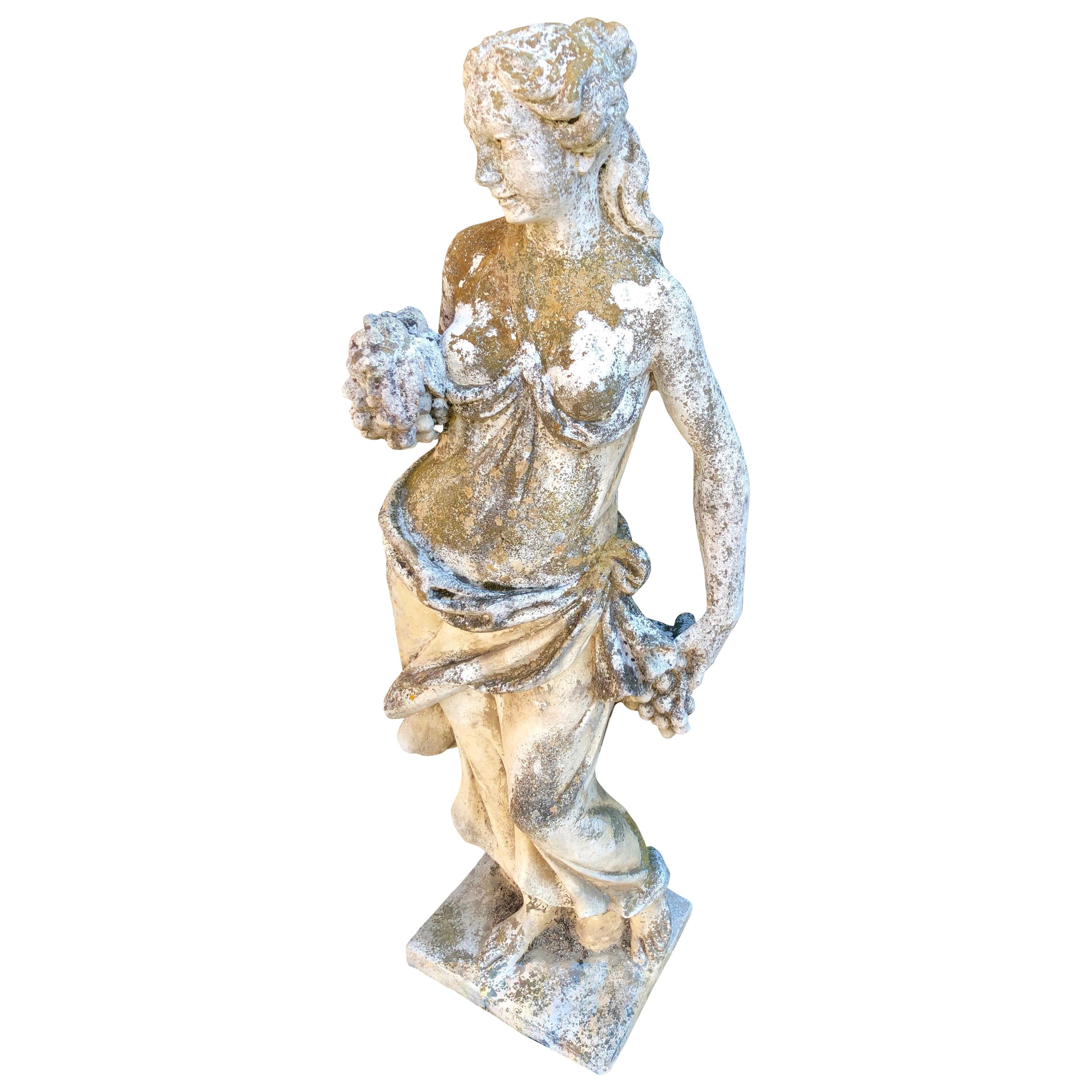 French Cast Stone Statue of Autumn with Beautiful Patina