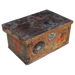 Used 18th Century Swiss Hand Painted Wooden Box with Vegetable Motifs