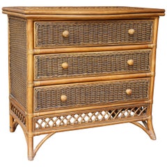 1990s Spanish Wicker and Bamboo Three-Drawer Chest