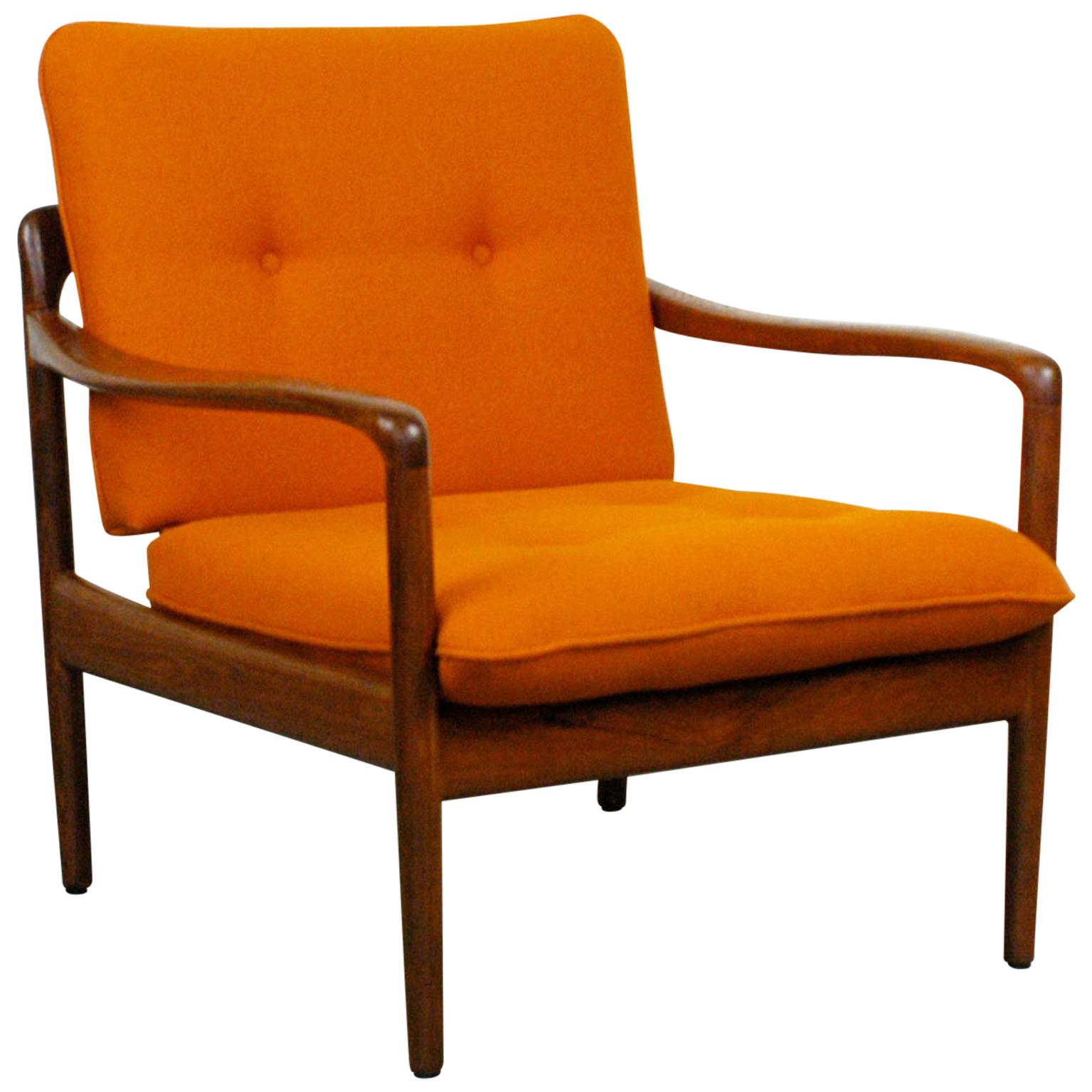 Midcentury Orange Teak Easy Chair by Knoll Antimott, Germany