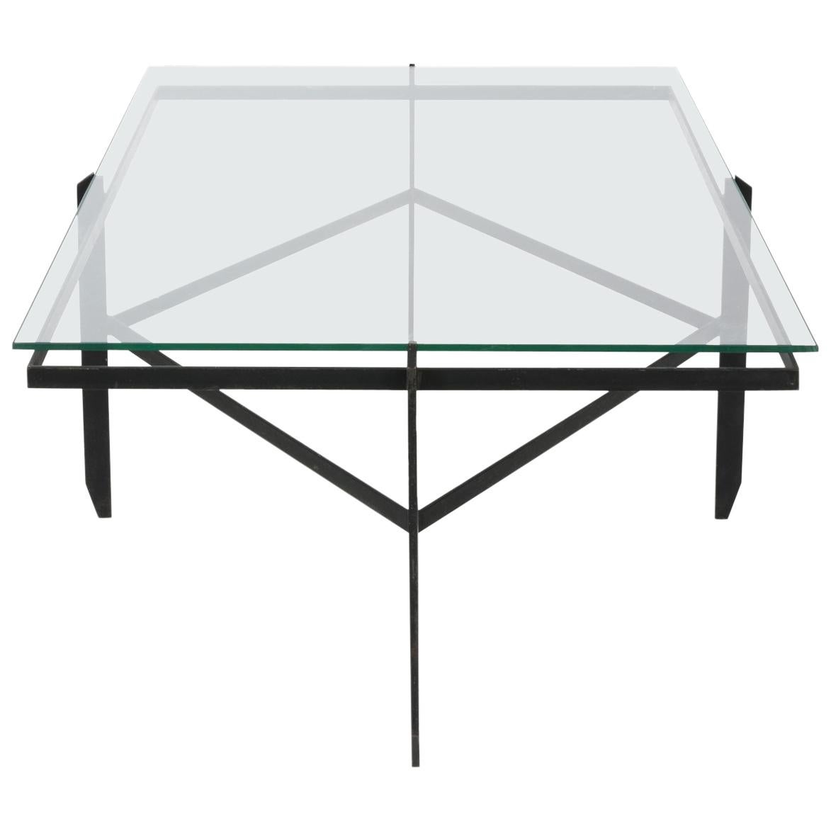 Iron and Glass Mid-Century Modern Coffee Table, circa 1950 For Sale