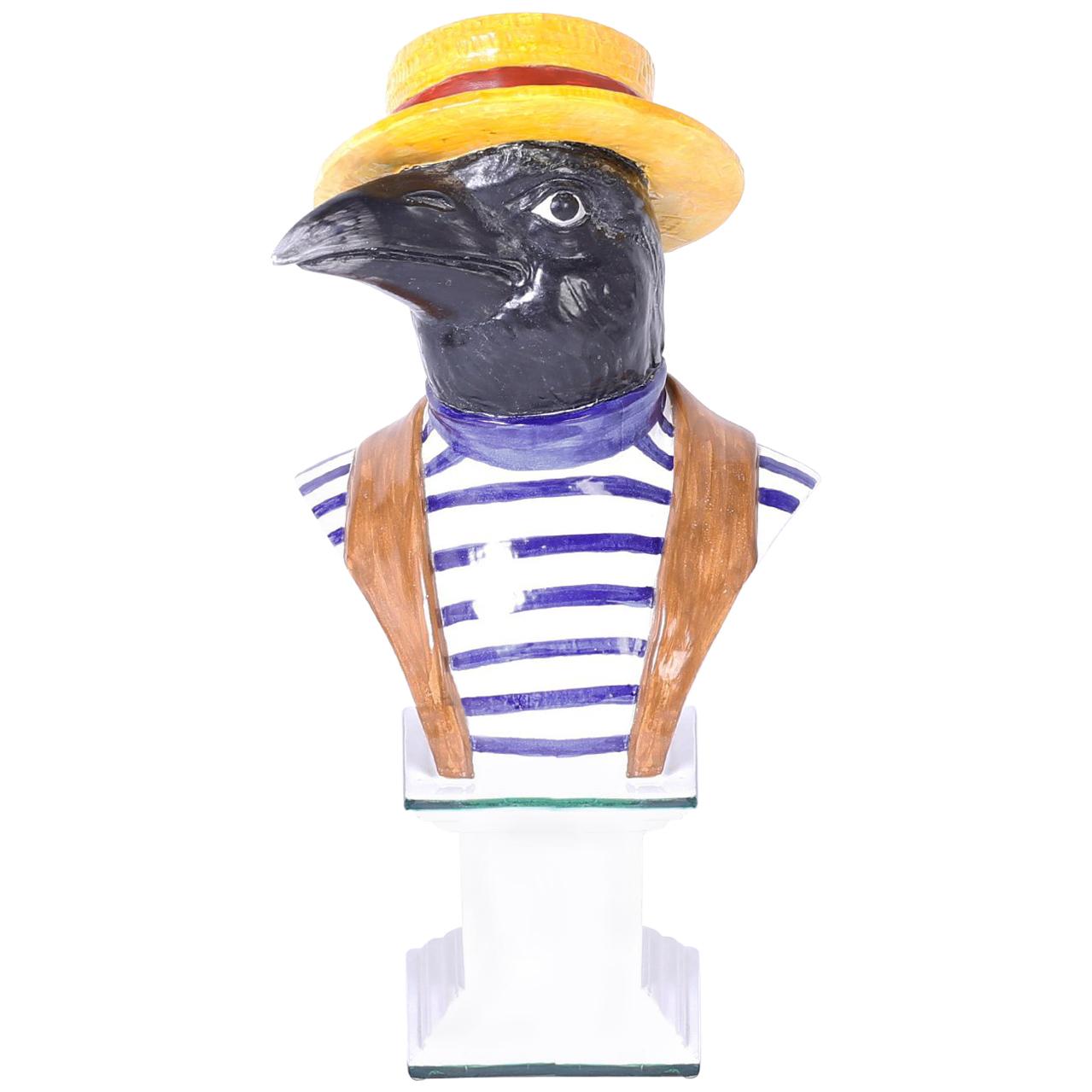 Buste en porcelaine d'un gondolier avec oiseau