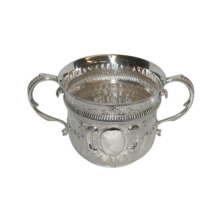 Silver Queen Anne Style Two Handled Porringer, 1908 For Sale
