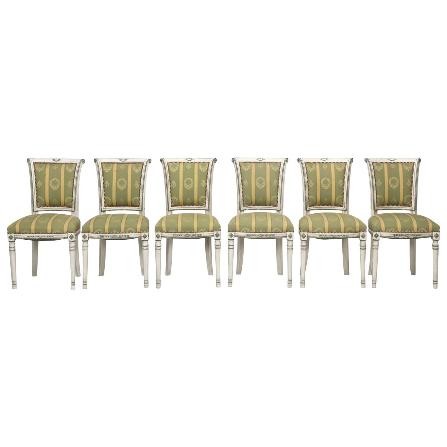 French Directoire Style Old Paint Set of (6) Dining Chairs