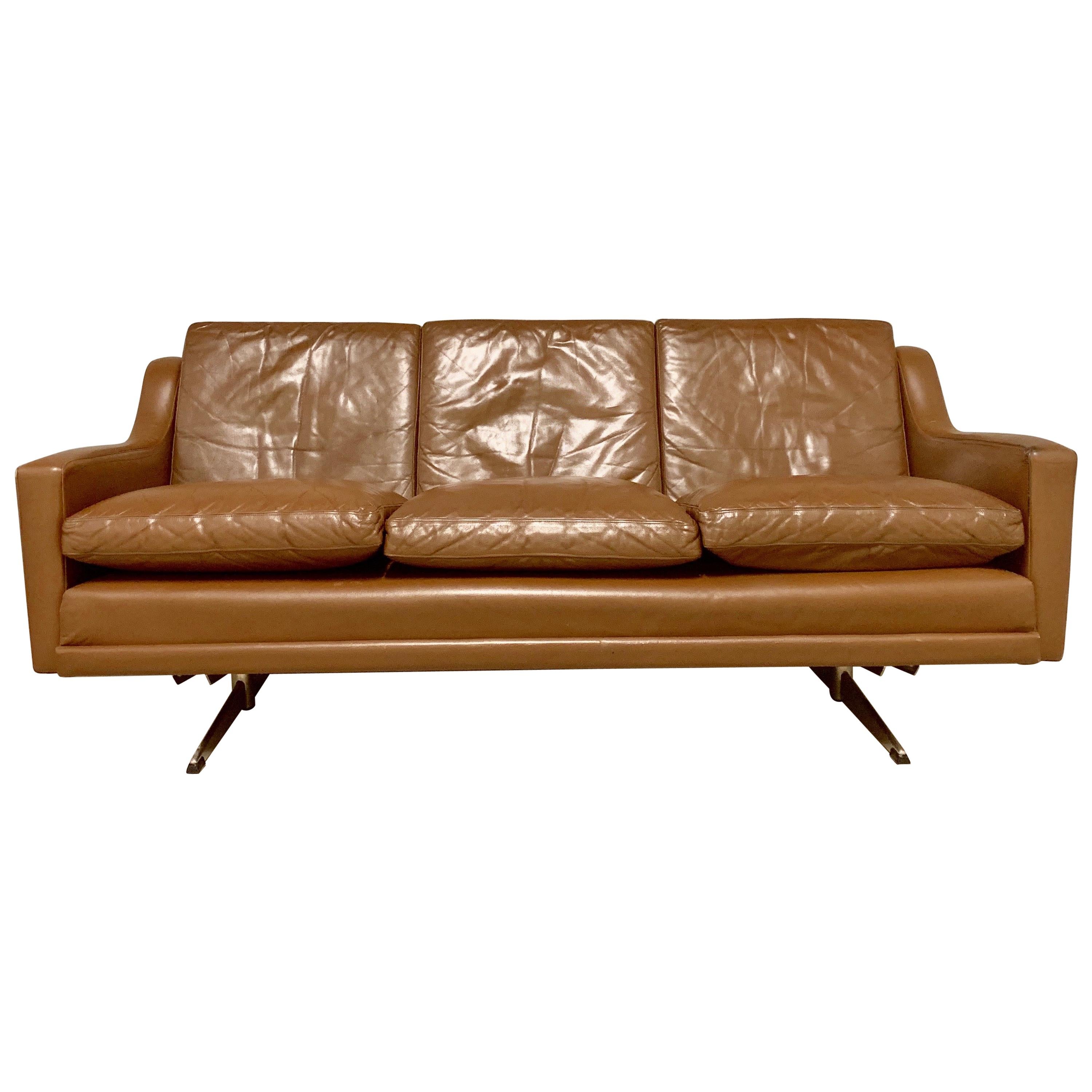 Danish Shaker Three-Seat Leather Sofa