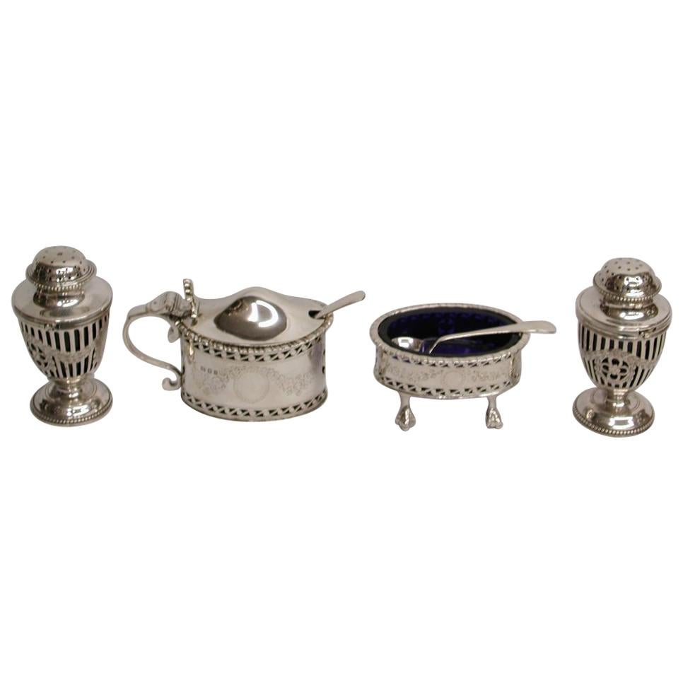 4-Piece Silver Georgian Style Condiment Set, 1926-1929
