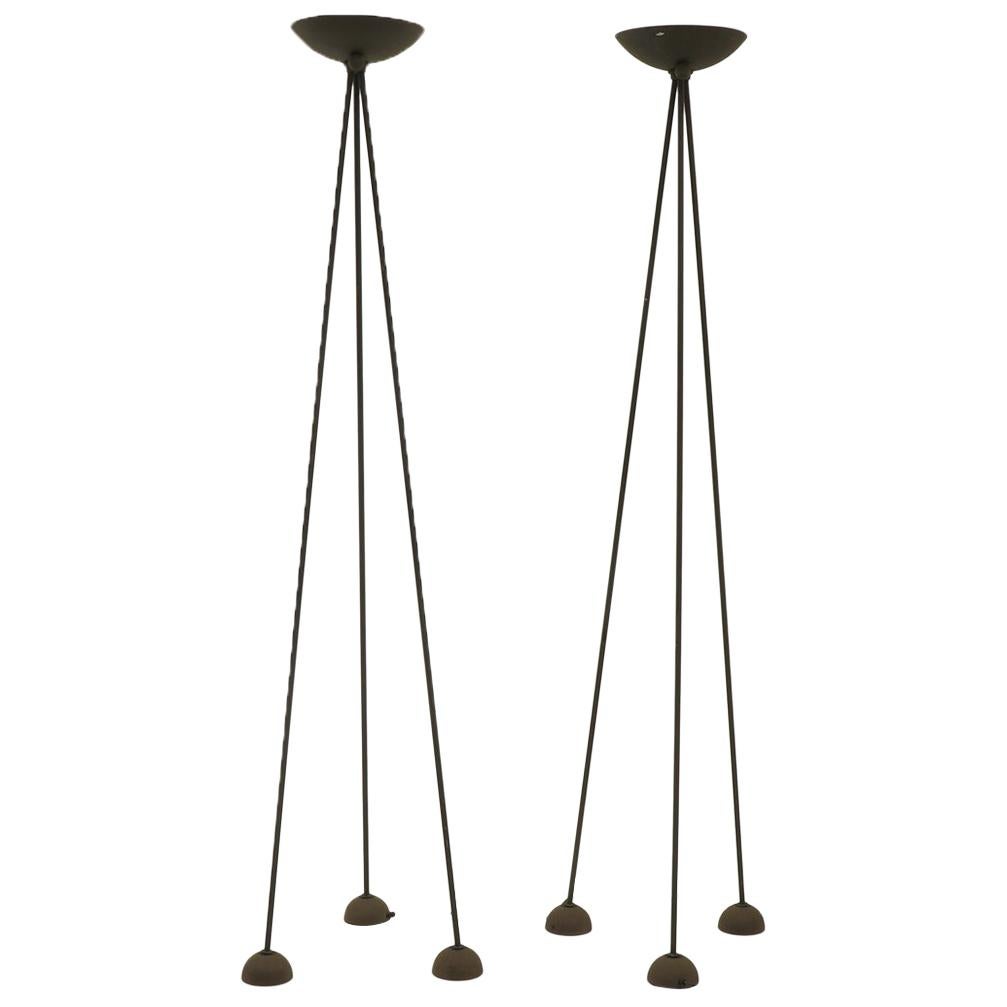 Pair of Floor Lamps by Koch and Lowy, Black Tripod Stands with Halogen Fixtures For Sale
