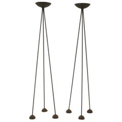 Vintage Pair of Floor Lamps by Koch and Lowy, Black Tripod Stands with Halogen Fixtures