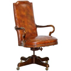 Century Chair Company Hand Dyed Brown Leather Captions Directors Office Chair