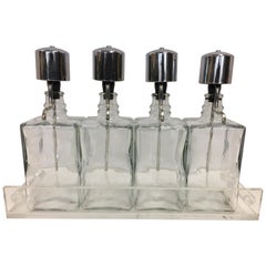 Vintage Midcentury Lucite Glass Bar Barware Decanters Pump Scotch Bourbon Vodka Gin