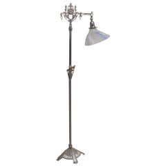 Nickel-Plated Art Deco Period Floor Lamp with Asymmetrical Holophane Shade