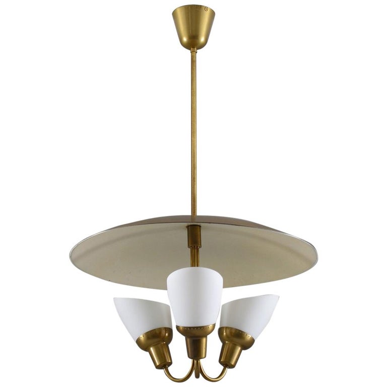 Scandinavian Midcentury Pendant in Brass and Glass By Bjørn Engø for AWF 1