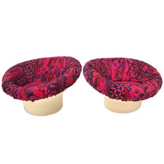 Pair of 1970s Mushroom Space Age Lounge Chairs with Gianni Versace Upholstery