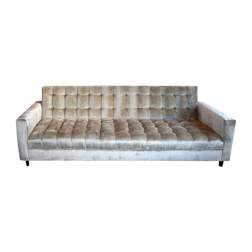 Custom Grey Velvet Tufted Sofa by Adesso Imports For Sale