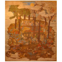 Monumental and Massive Japanese Sakyamuni with Disciples Buddhist Painting