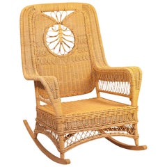 Antique Hawaiian Wicker Rocking Chair, 1950s