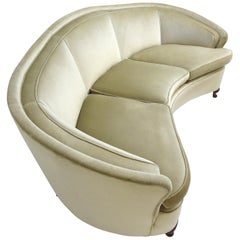 1940s Italian Modern Curved Vintage Design Sofa in Beige Velvet-Velour, 3-Seater