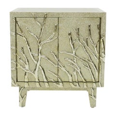 Twig Nightstand in Hand Carved Teak Clad with White Bronze by Stephanie Odegard