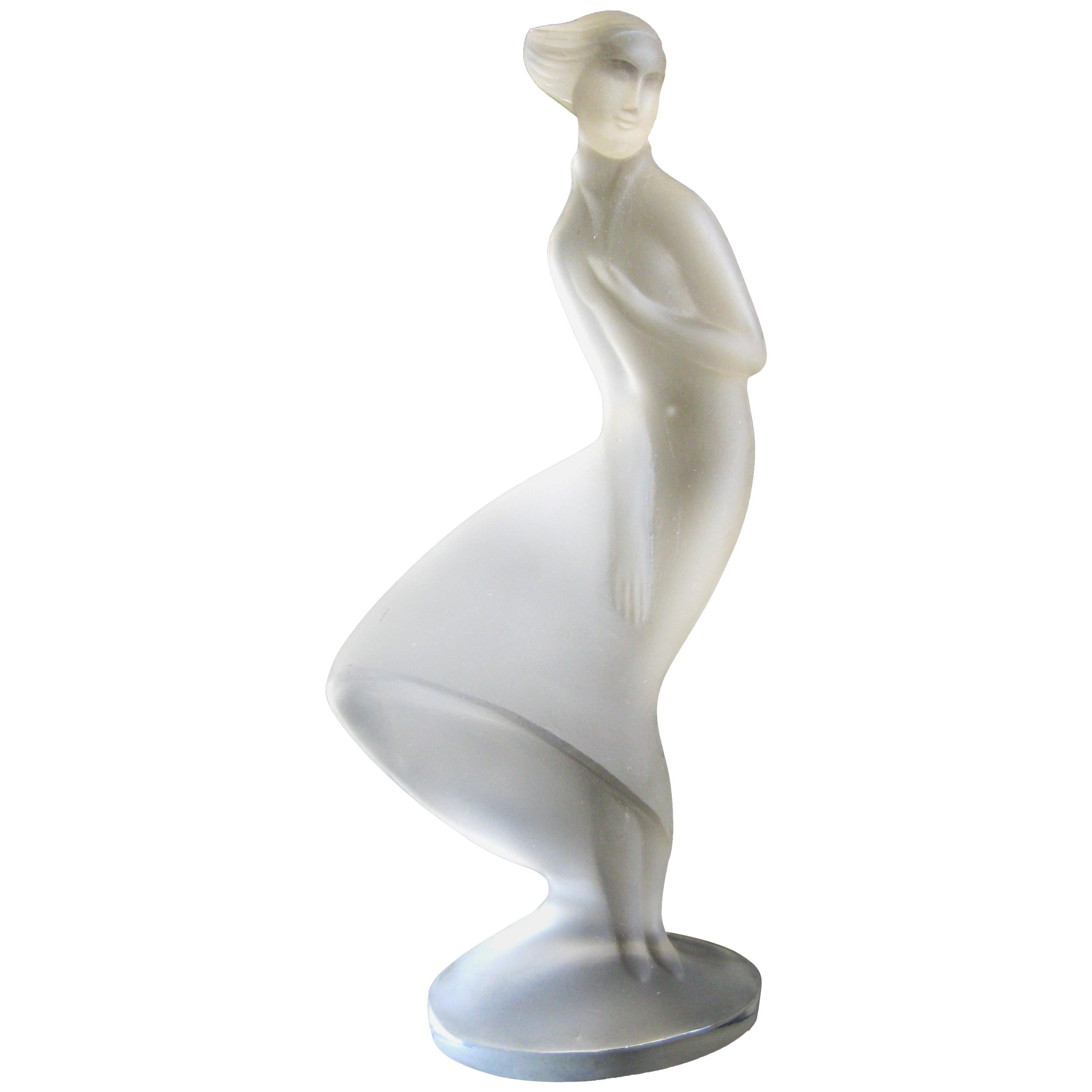 Czech Bohemian Curt Schlevogt Ingrid Art Deco Lady in the Wind Glass Statue