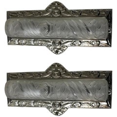 Antique Pair of French Art Deco Floral Wall Sconces by Schneider